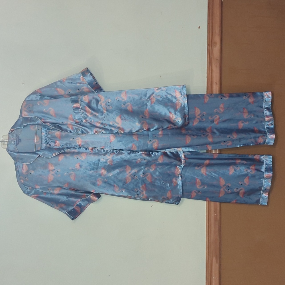 Satin flamingo short sleeve PJ set